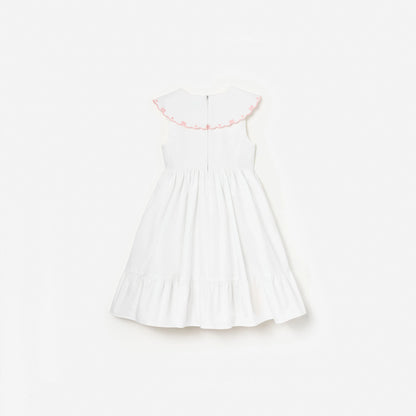 White Cotton Bow Embroidered Dress