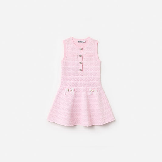 Pink Lace Bow Knit Dress