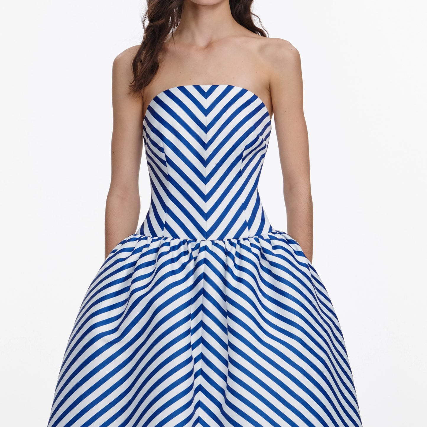 Navy Stripe Taffeta Midi Dress