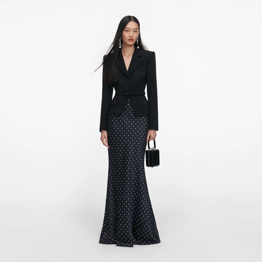 Black Crepe Polka Dot Maxi Dress