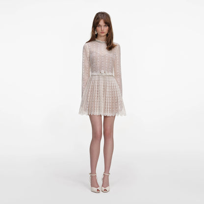 Cream Organza Lace Mini Dress