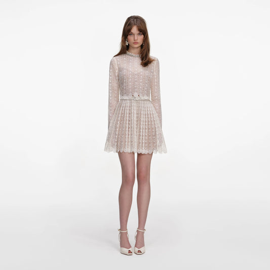 Cream Organza Lace Mini Dress