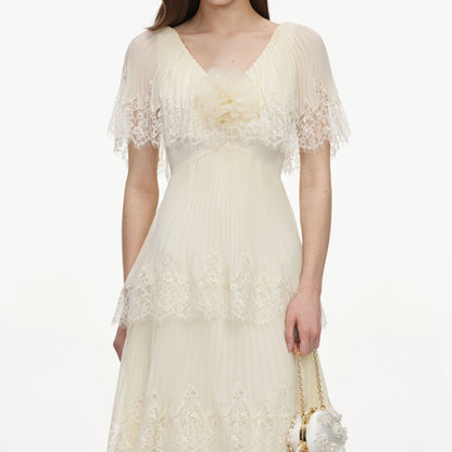 Yellow Chiffon Tiered Midi Dress