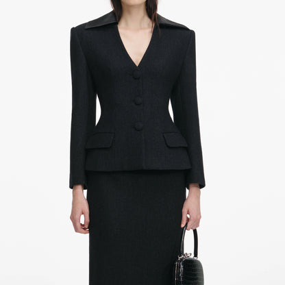 Black Blazer Tailored Midi Dress
