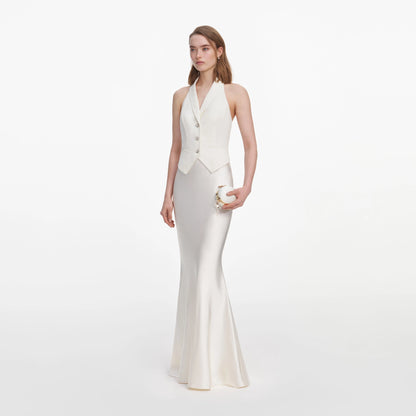 Cream Linen Blend Satin Maxi Dress