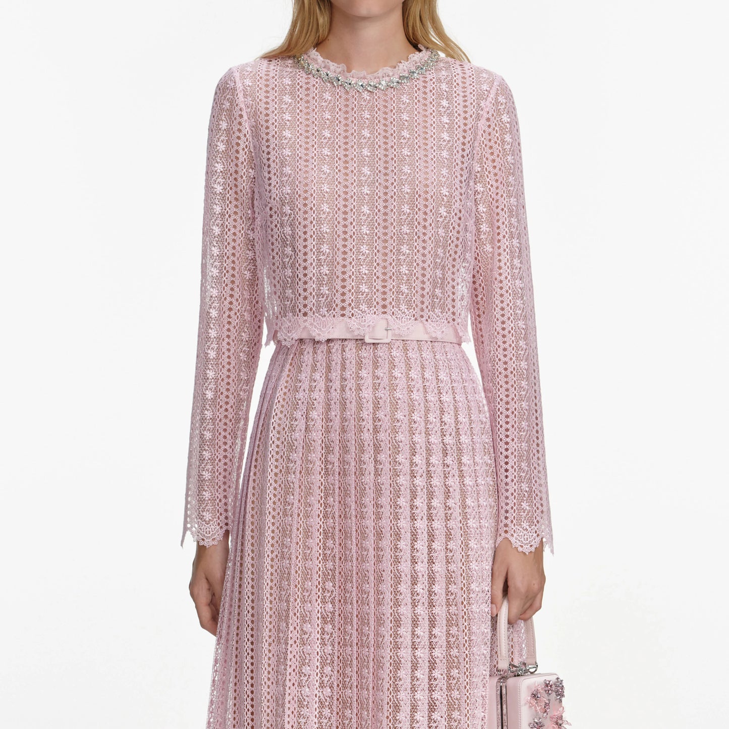 Pink Organza Lace Maxi Dress
