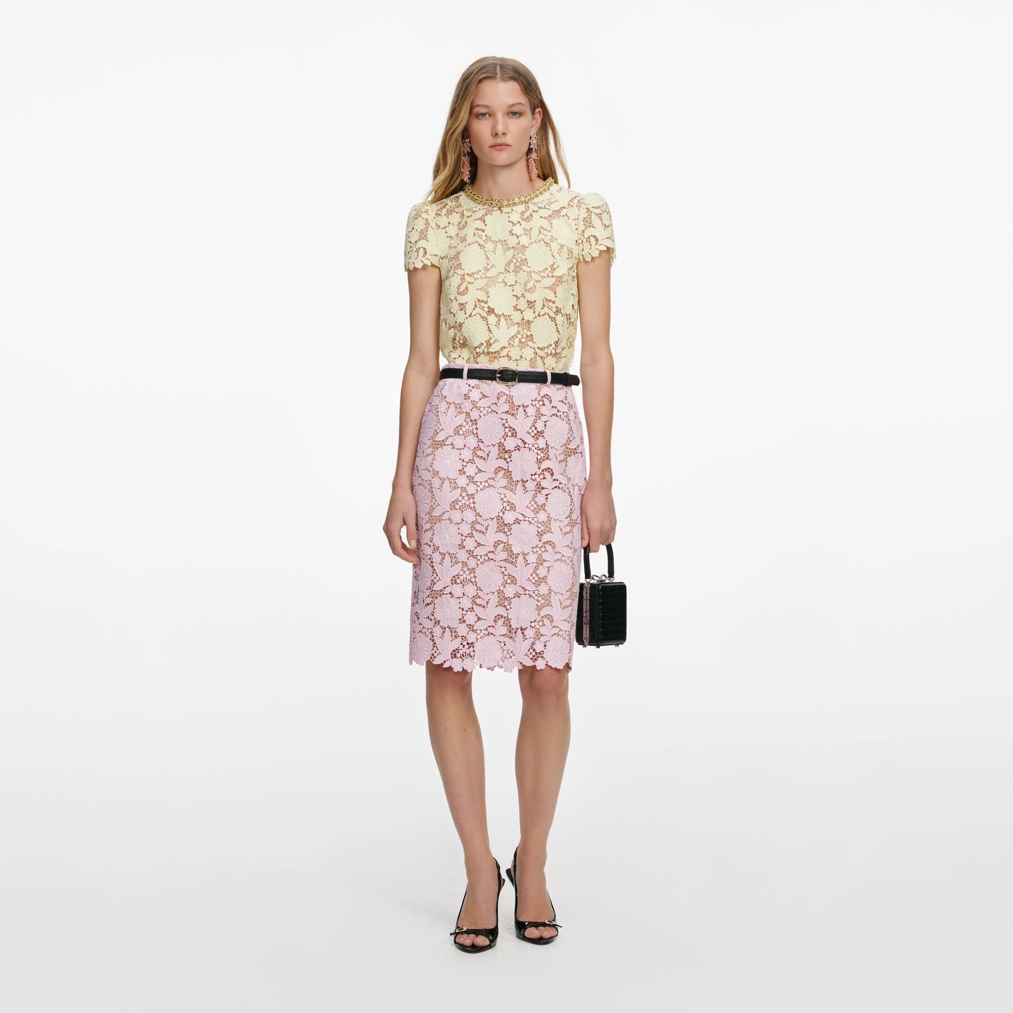 Pink Lace Midi Skirt
