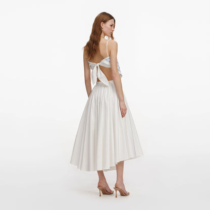 White And Blue Embroidered Linen Top