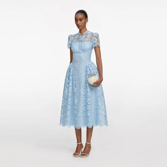 Blue Fine Lace Midi Dress
