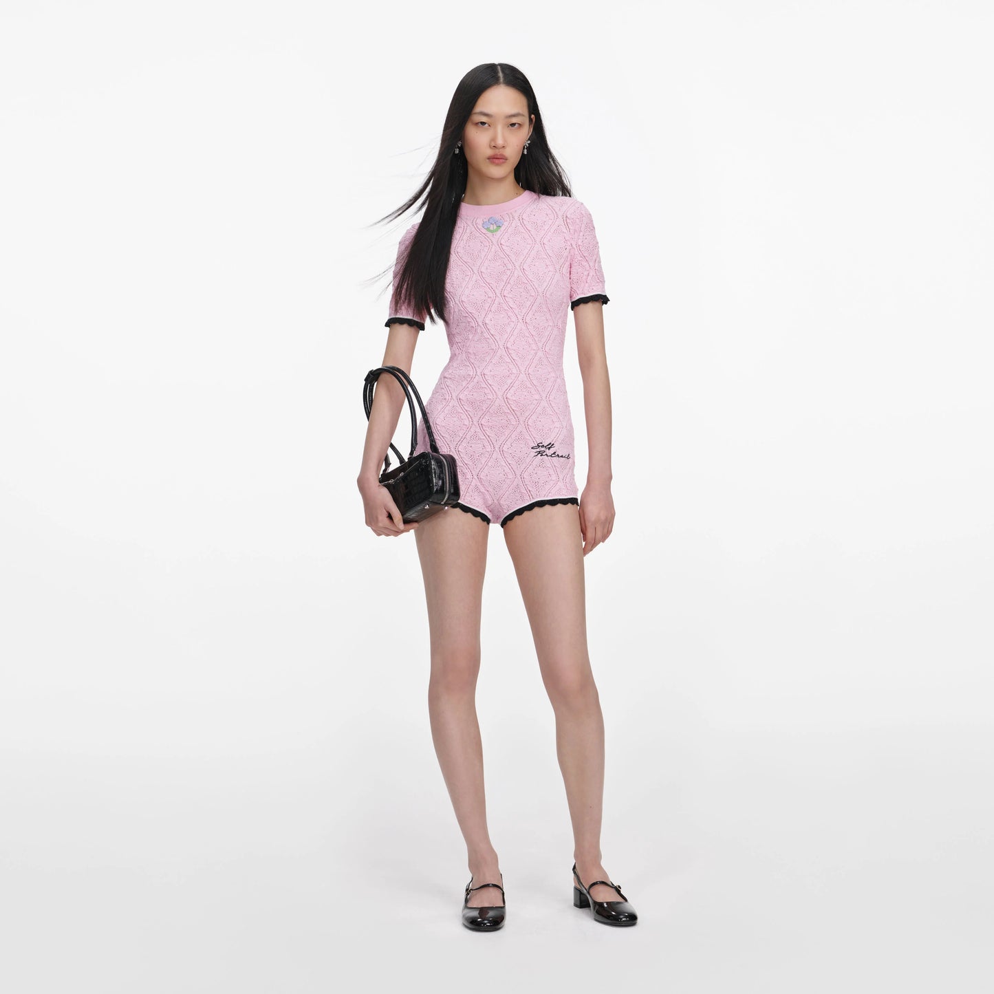 Pink Pointelle Knit Playsuit