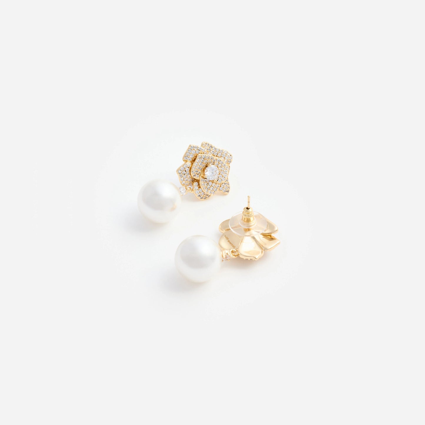 Mini Gold Crystal Flower Pearl Earrings