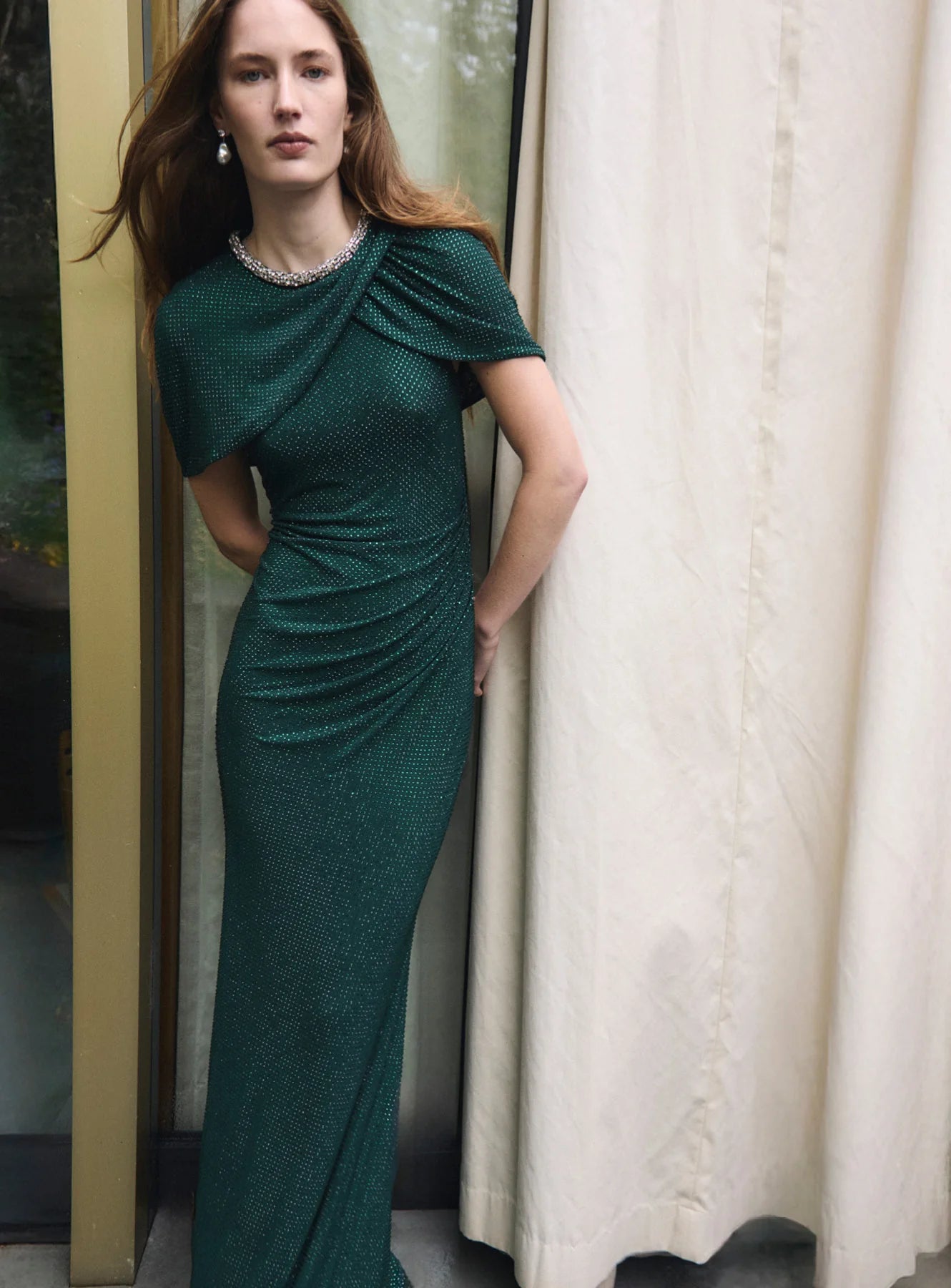 Green Rhinestone Maxi Dress