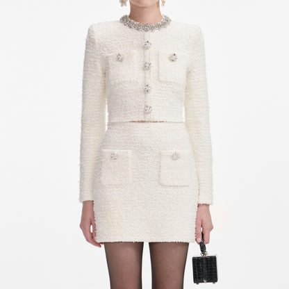Cream Textured Knit Cardigan