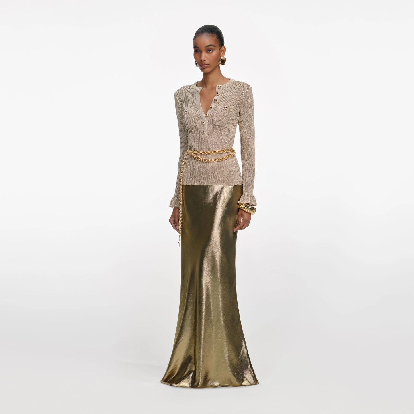 Gold Lurex Ribbed Knit Top