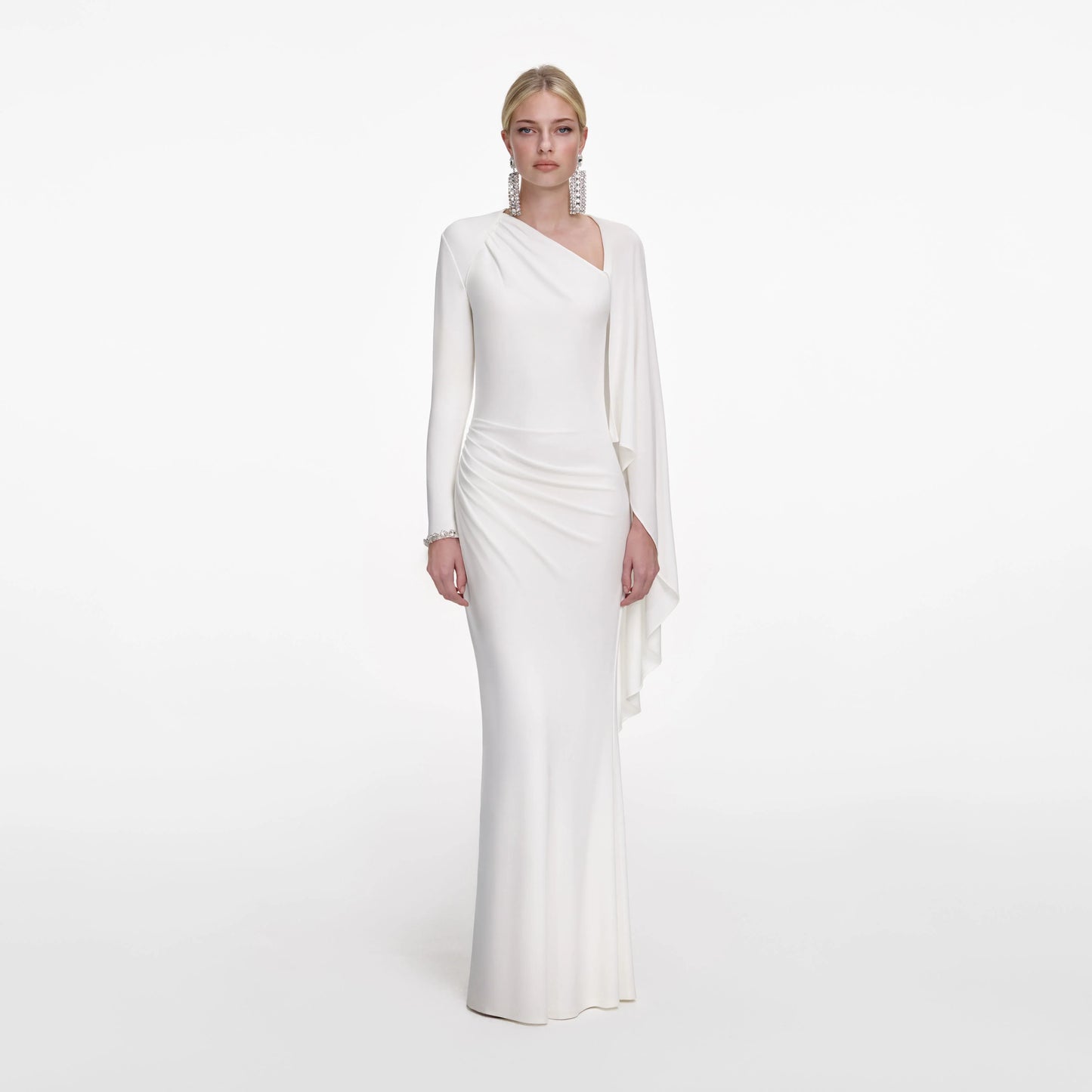 White Jersey Drape Maxi Dress