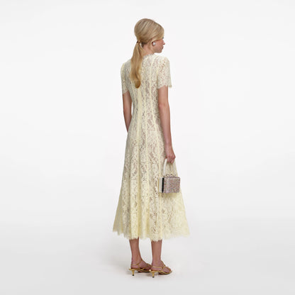 Yellow Lace Embellished Midi Dress