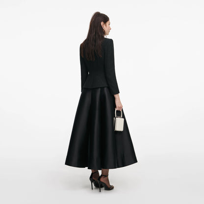 Black Boucle Taffeta Midi Dress